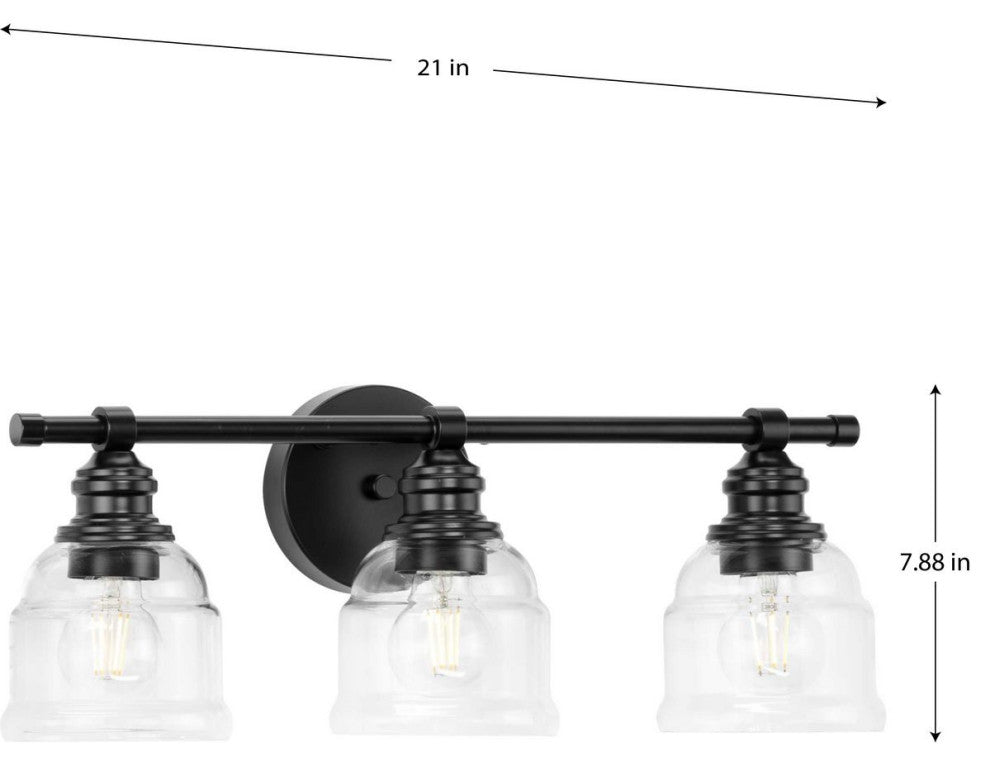 Ambrose Collection 21" 3-Light Matte Black Clear Glass Bath Vanity Light