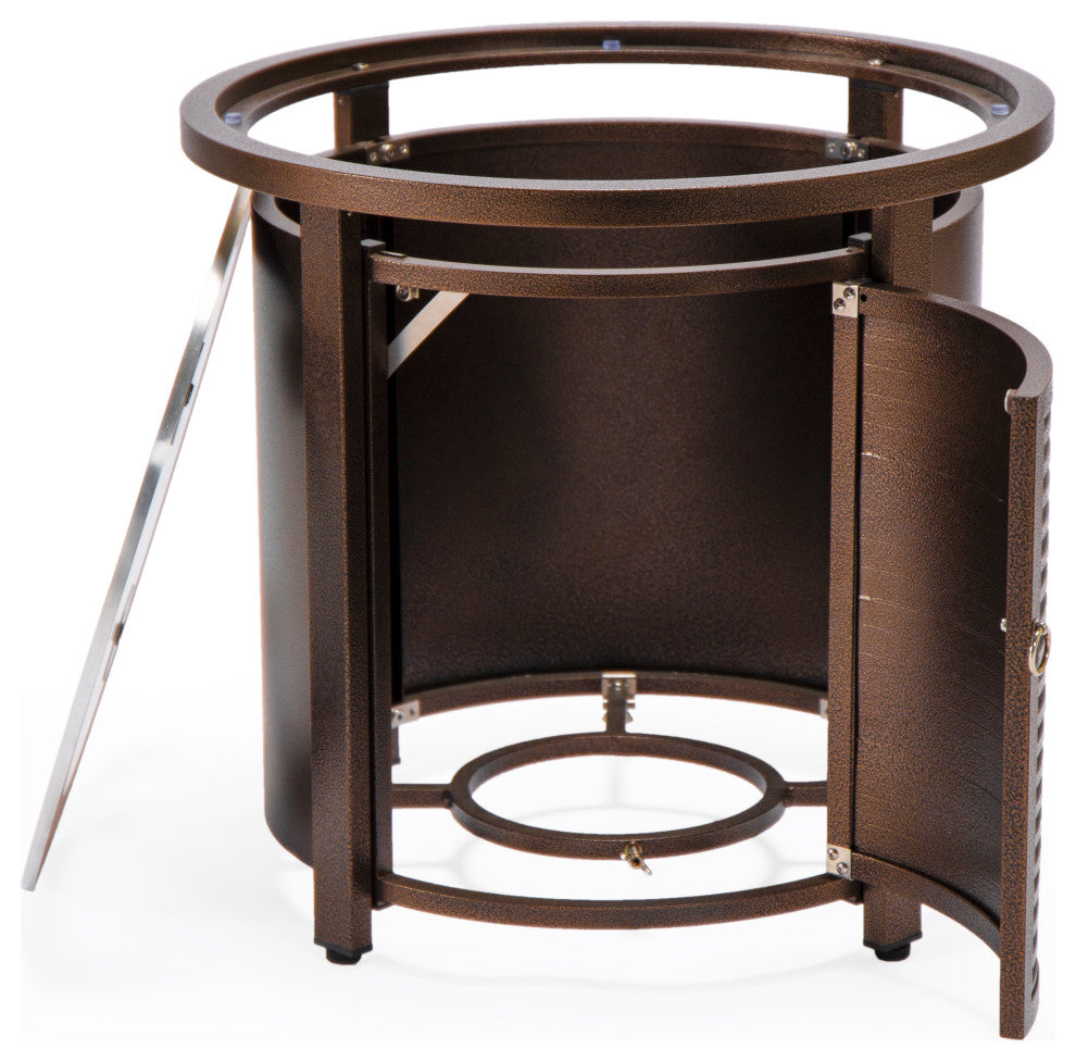 LeisureMod Walbrooke Patio Round Tank Holder With Slats Design, Brown