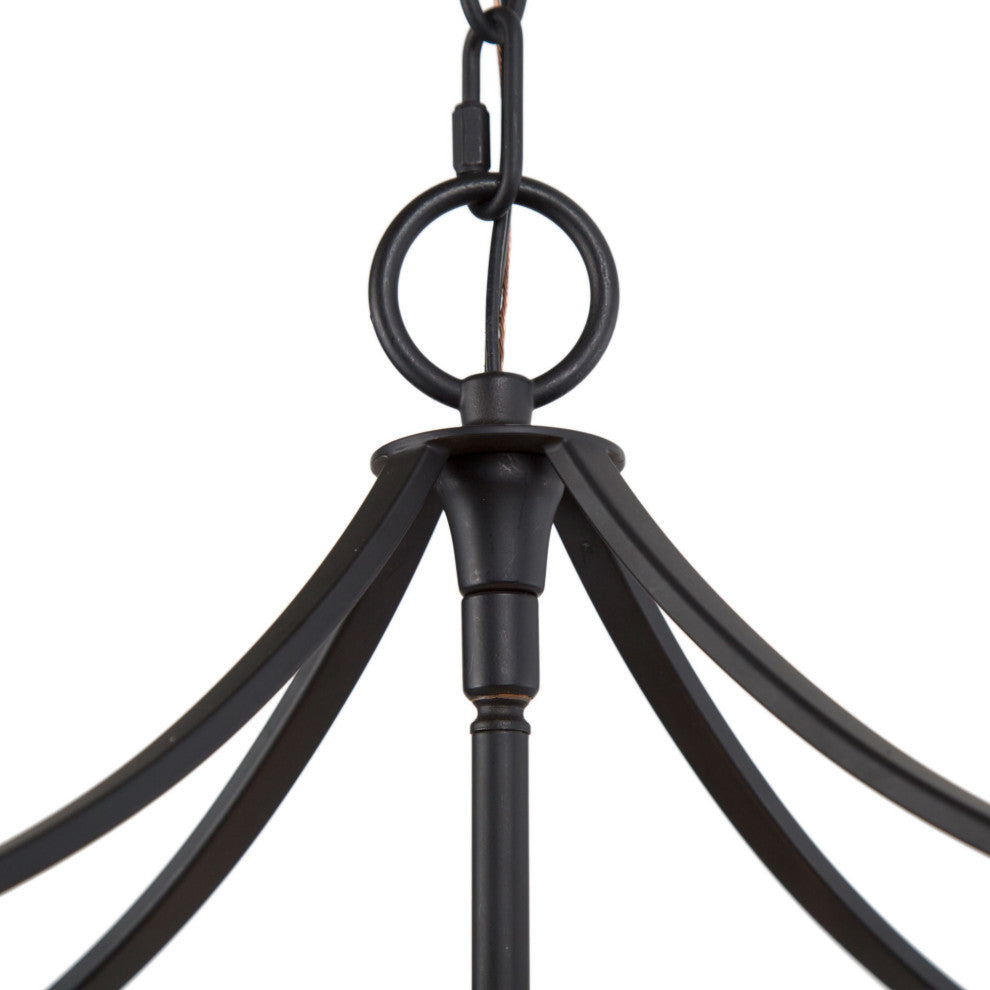 LNC Farmhouse 4-Light Sqaure Black Chandelier With Wood Accent