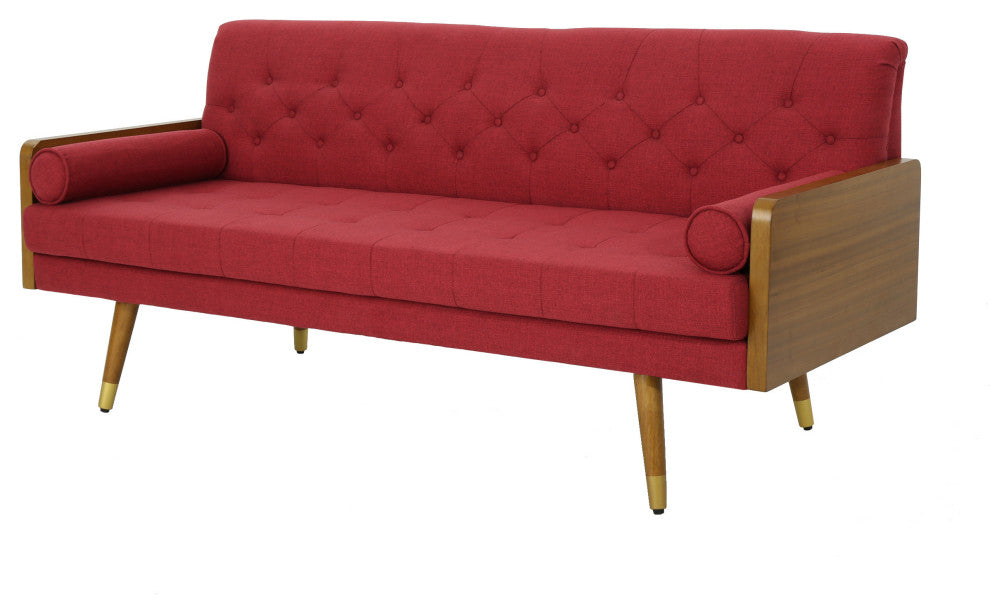 GDF Studio Aidan Mid Century Modern Tufted Fabric Sofa, Red