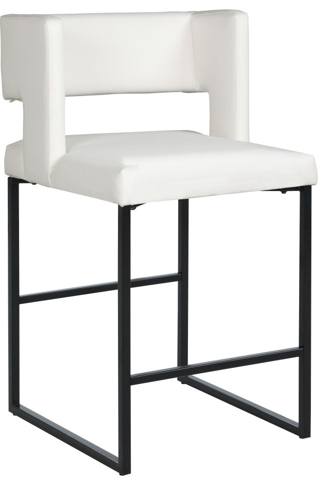 Caleb Upholstered Counter Stool, Set of 2, White, Vegan Leather, Matte Black