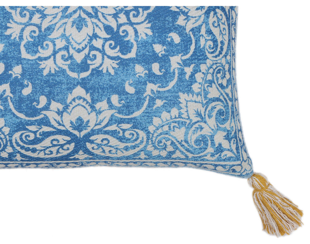 Blue & White Machine Woven with Tassels Skyview Throw Pillow, 20" x 20"