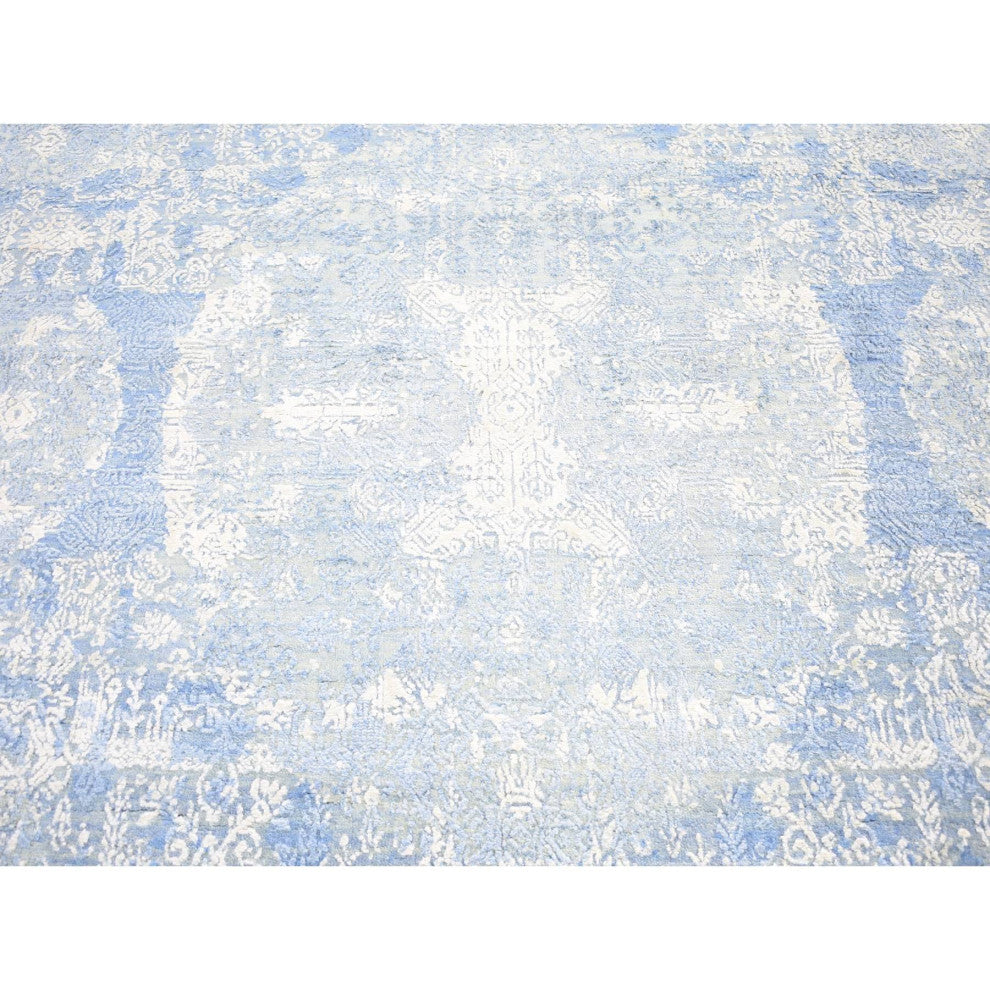 Hand Knotted Blue Modern Pure Silk with Wool Oriental Rug, 6'0" x 9'3"