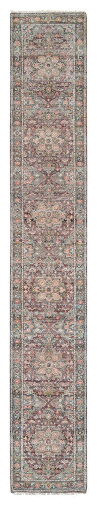 Red Pure Wool Heris Revival Hand Knotted XL Runner Oriental Rug, 2'6"x15'8"