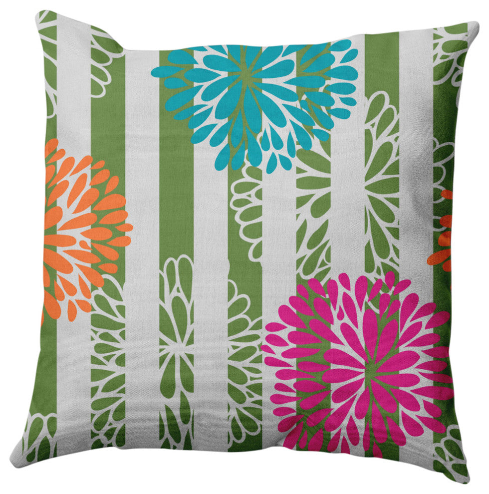 Flower Bursts Decorative Throw Pillow, Green, 16"x16"