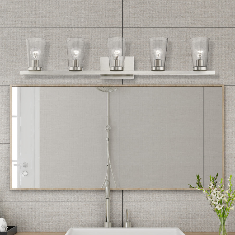 Cityview 5 Light Brushed Nickel Extra Large Vanity Sconce With Clear Glass