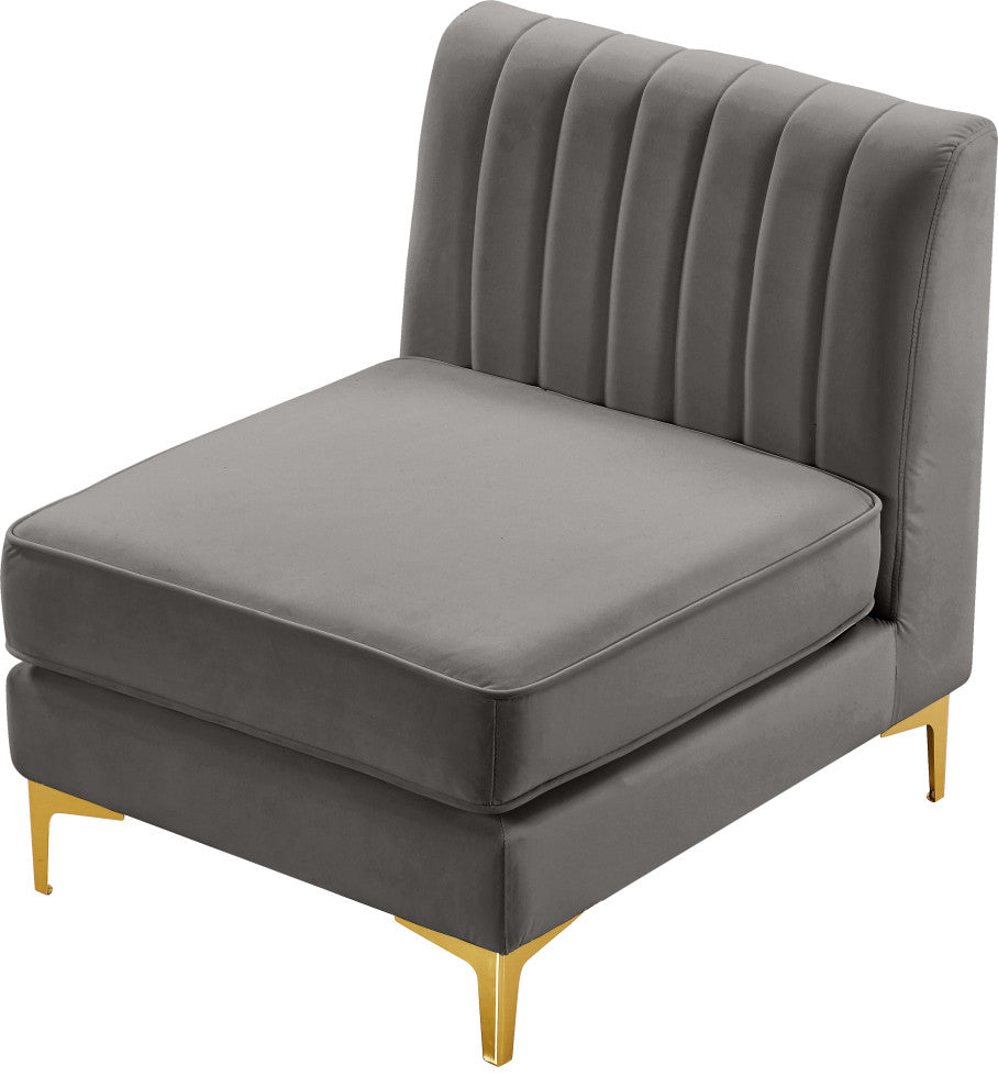 Alina Velvet Upholstered Modular Armless Chair, Grey