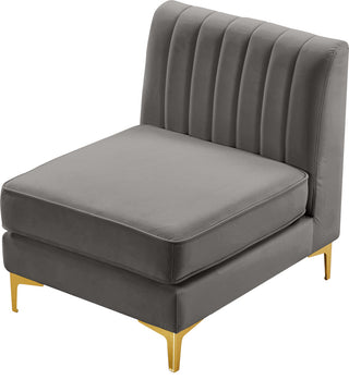 Alina Velvet Upholstered Modular Armless Chair, Grey