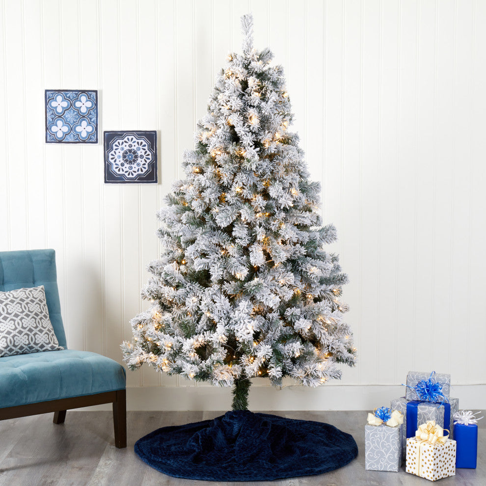 7' Flocked West Virginia Fir Artificial Christmas Tree With 350 Clear LED Lights