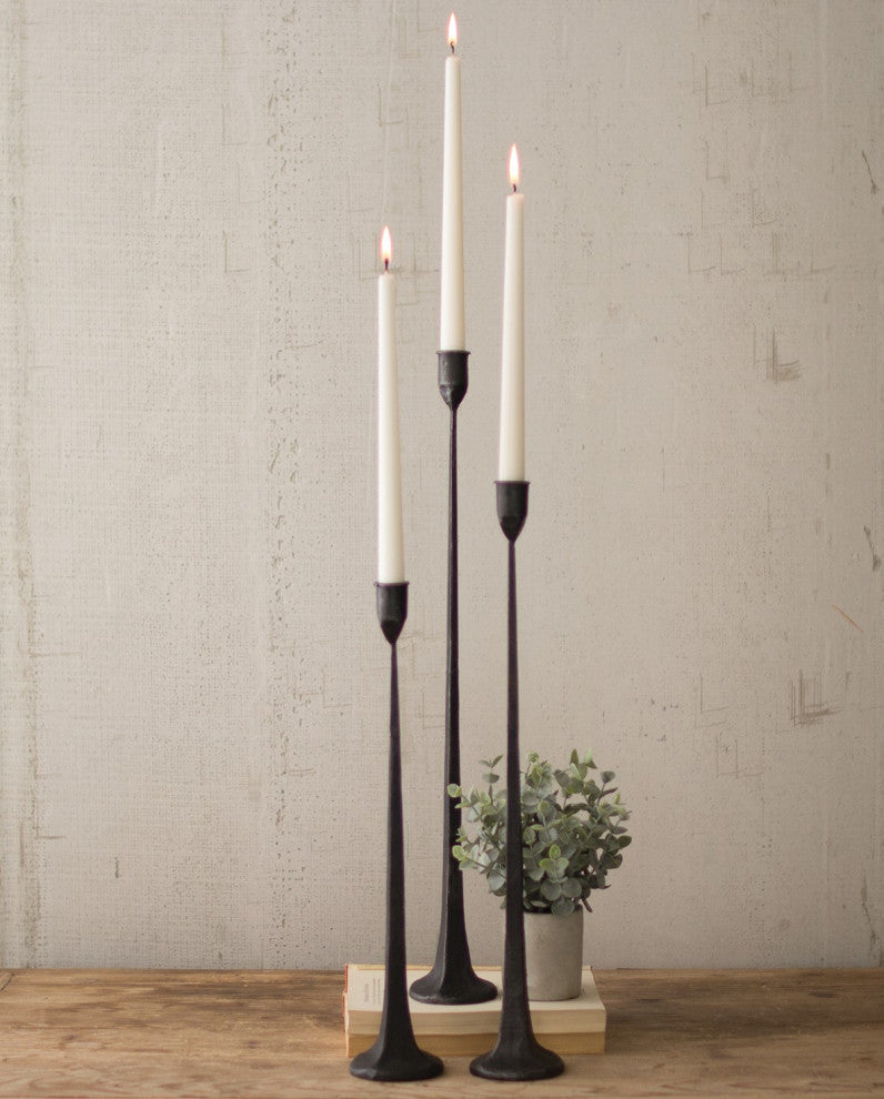 Tall Cast Iron 3-Piece Set Black Candlesticks Taper Candle Holder Elegant Slim