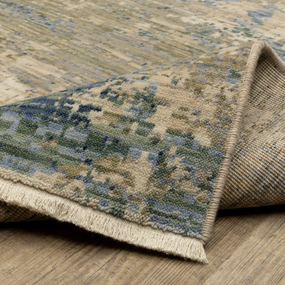 Saturn Modern Abstract Beige/Blue Multi Wool Blend Area Rug 9'10" x 12'10"