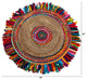3' x 3' Handmade Woven Chindi Jute Rug With Colorful Fringe