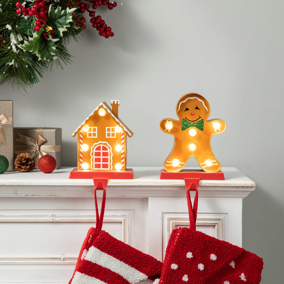 Marquee LED Metal Gingerbread Stocking Hangers, House & Man