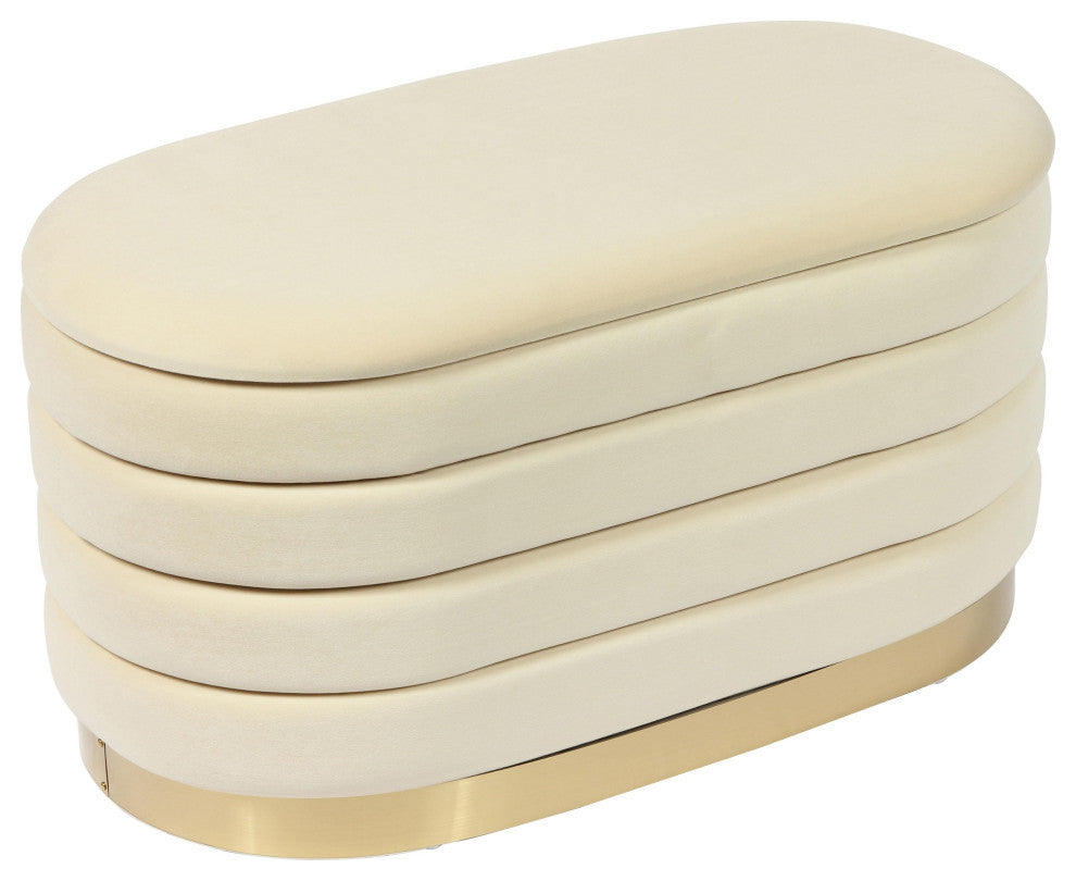 Lillian Cream Velvet Storage Bench - Cream