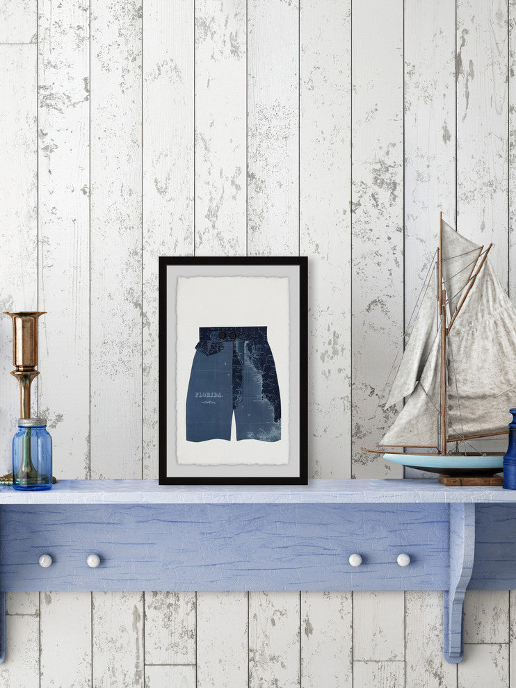 "Navy Shorts" Framed Painting Print, 24"x36"