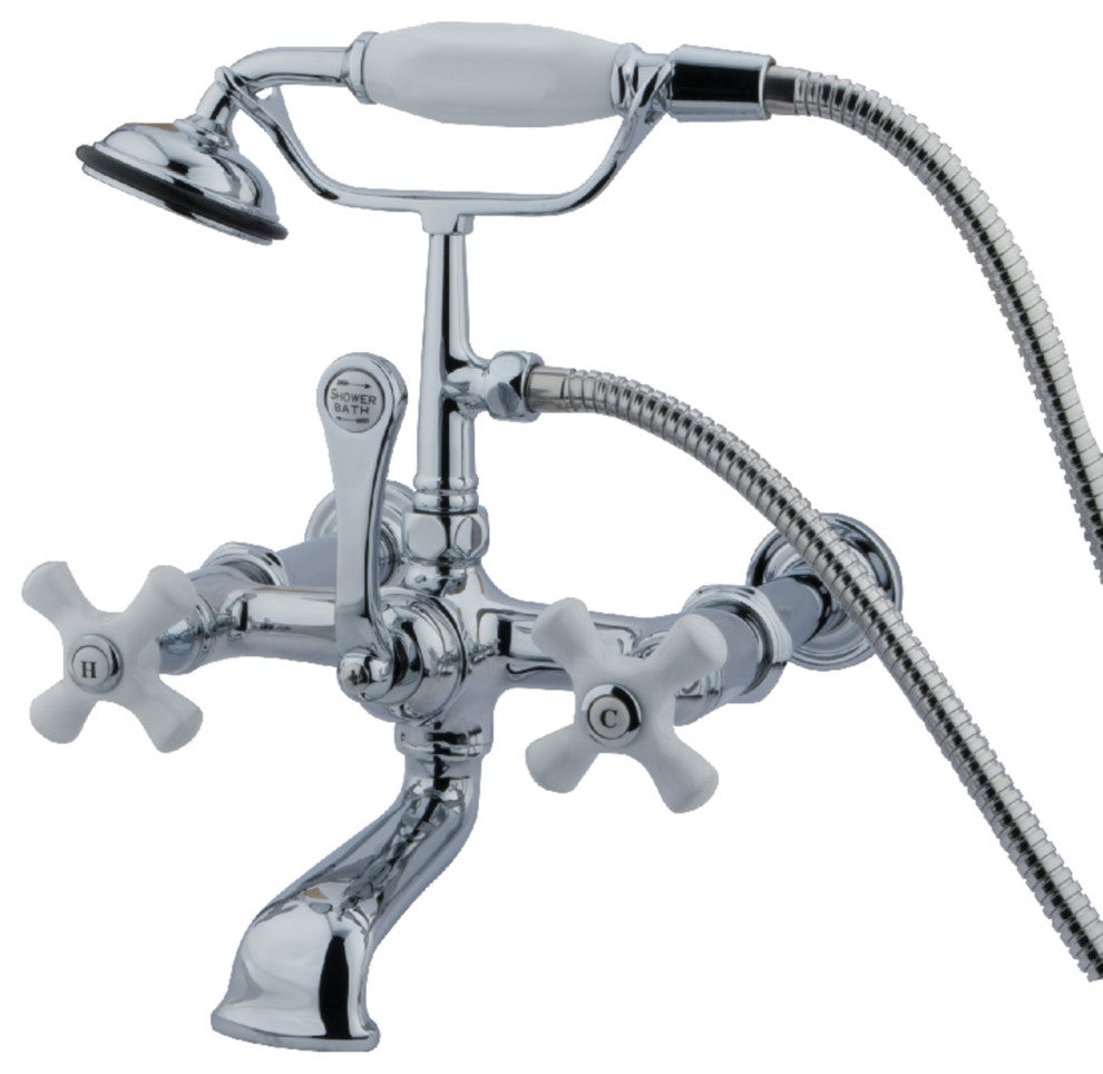Kingston Brass 7" Wall Mount Tub Faucet With Hand Shower, Polished Chrome