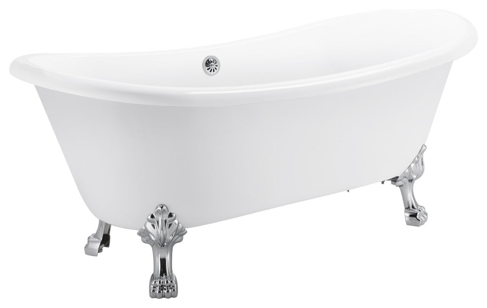67 in Acrylic Freestanding Bathtub With Clawfoot, Contemporary Soaking Tub, White