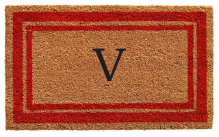 Red Border 18"x30" Monogram Doormat, Letter V