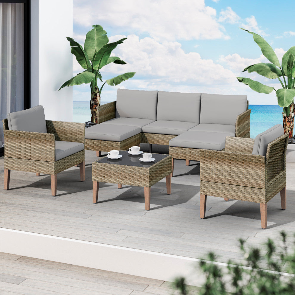 Isla 6-Piece Outdoor Conversation Set With Sofa, Club Chairs, Stone