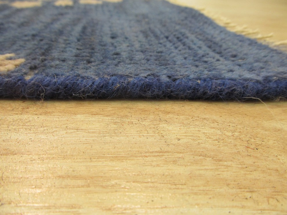 EORC Hand-knotted Wool Blue Traditional Oriental Royal Rug, Rectangular 6'x9'