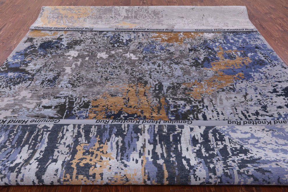 8' 10" X 12' 0" Wool and Silk Abstract Hand Knotted Rug Q9031