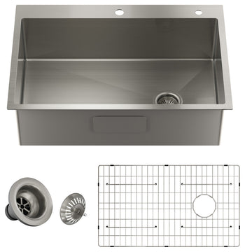 Drop-In Stainless Steel 33-inch 1-Hole Single Bowl Kitchen Sink in Brushed