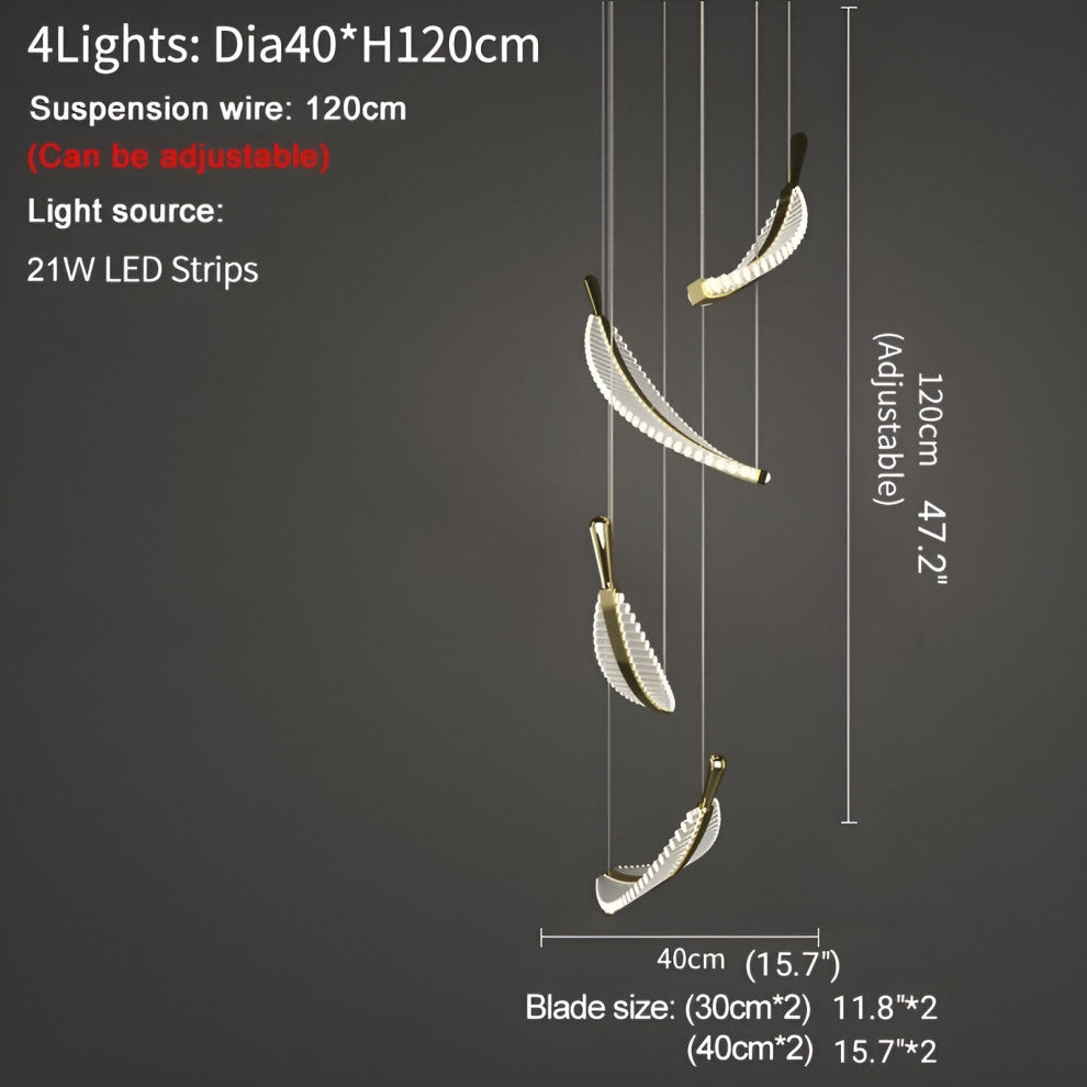 Cagnes-sur-Mer | Crystal Gold Leaves Pendant Chandelier, 4 Leaves