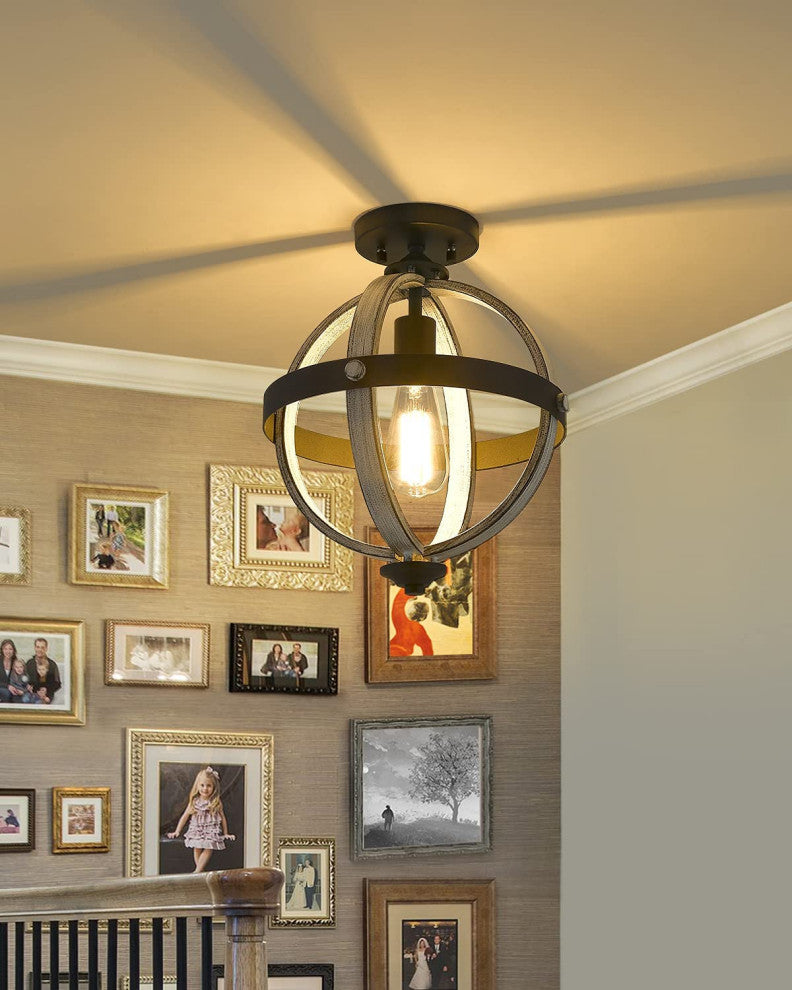 Rust Industrial Flush Mount Ceiling Light Fixture, Globe