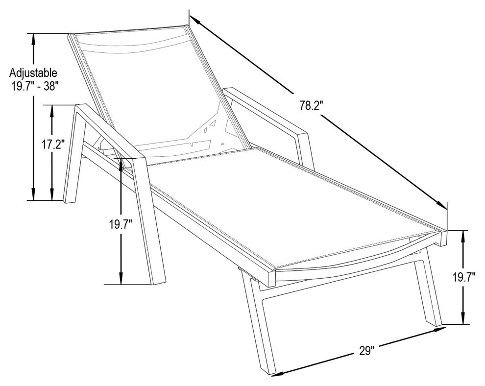 LeisureMod Marlin Patio Chaise Lounge Chair With Arms White Frame, Black