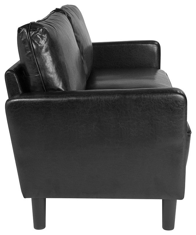 Washington Park Upholstered Sofa, Black Leather