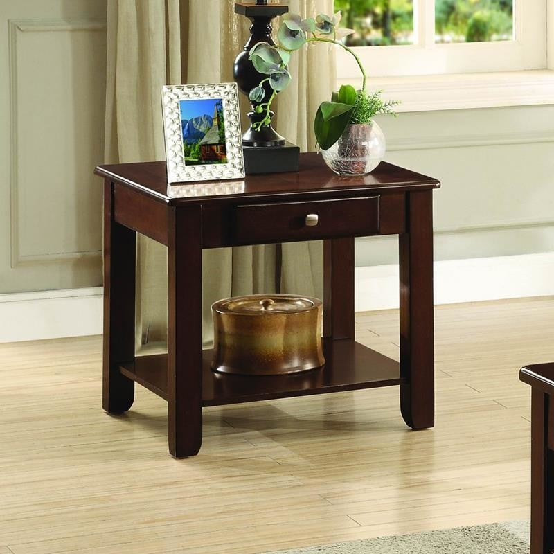 Homelegance Ballwin End Table With Functional Drawer, Cherry