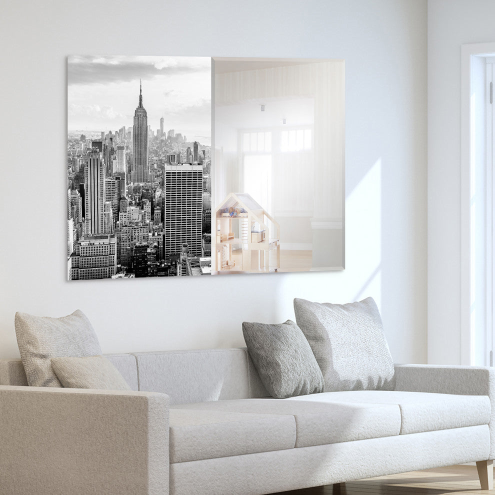 Beveled Wall Mirror on Free Floating Tempered Glass 48"x36", My New York