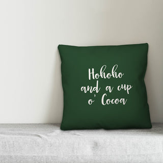 Hohoho And  A Cup O' Cocoa, Dark Green 18x18 Throw Pillow