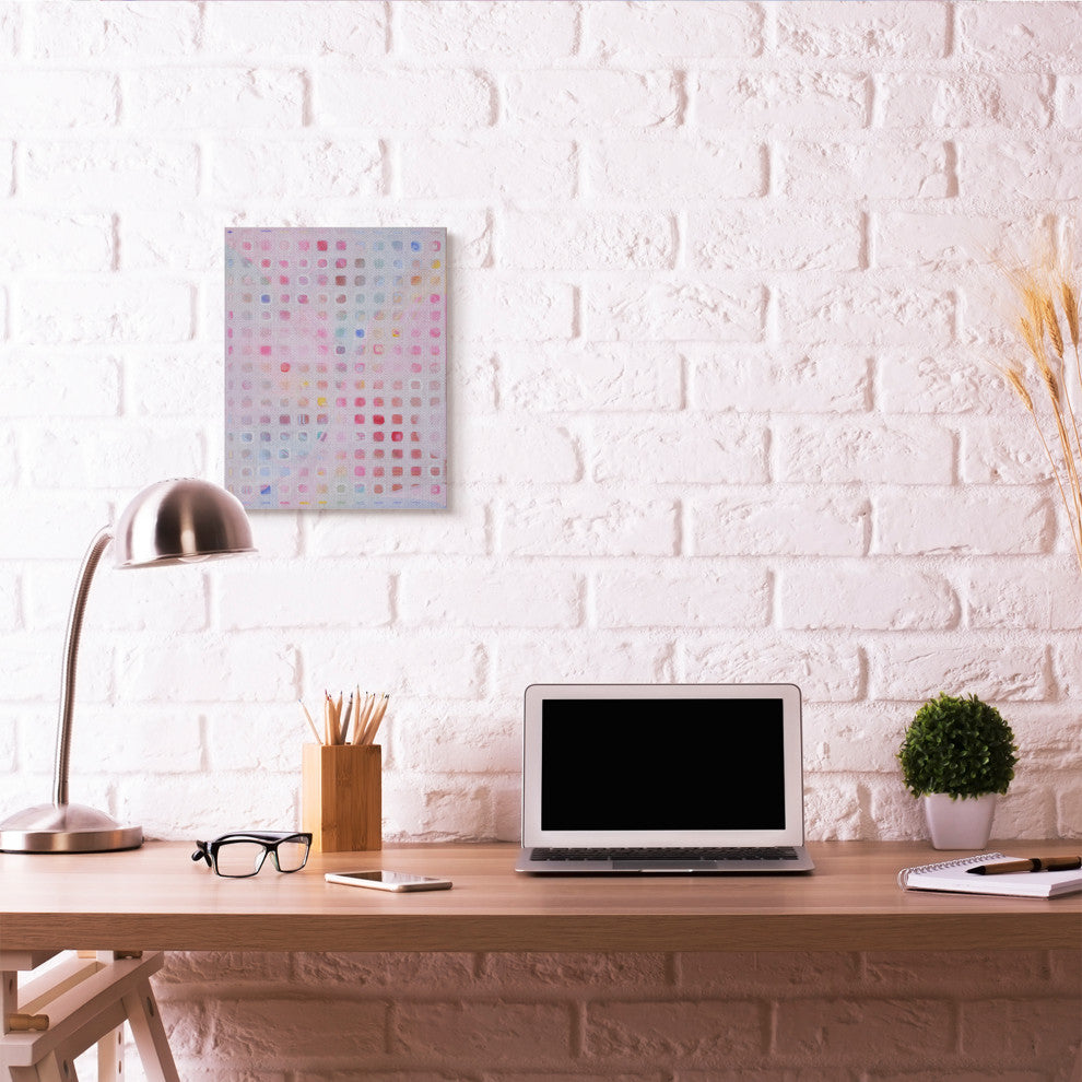 Square Pattern Abstract Pink Red Painting, 16"x20", Canvas Art