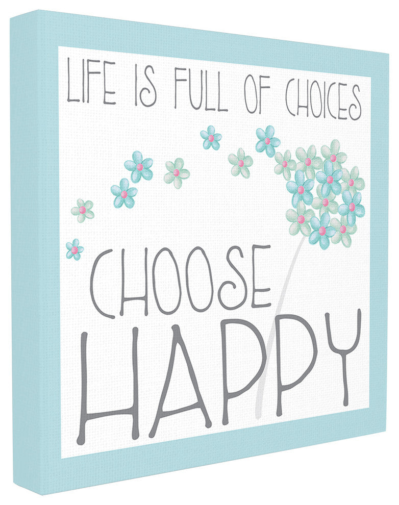 Choose Happy' Blue Floral Canvas, 17"x1.5"x17"