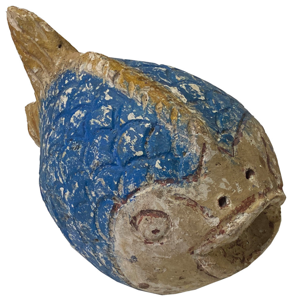 Handcrafted Rustic Solid Wood Abstract Round Body Blow Fish Sculpture