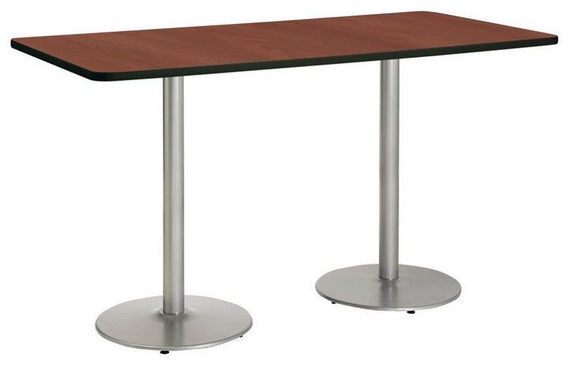 KFI Mode 42" x 96" Conference Table Mahogany Round Silver Base Bistro Height