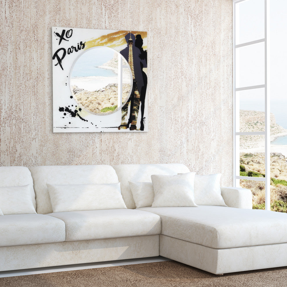 "Romance" Square Beveled Wall Mirror on Printed Tempered Art Glass