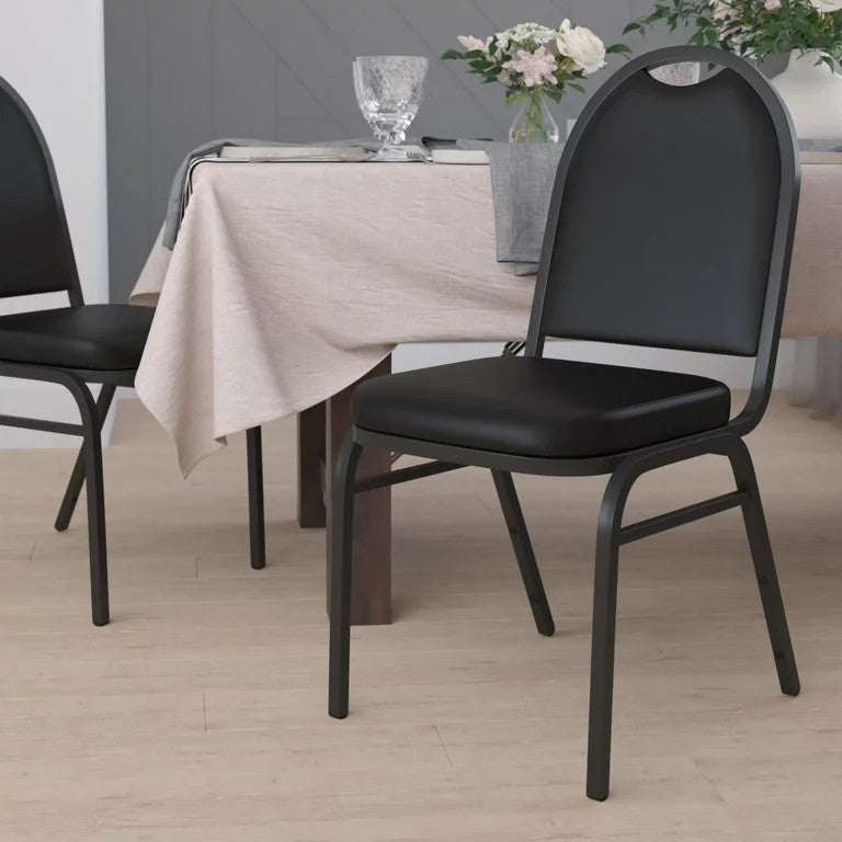 Set of 4 Multifunctional Chair, Cushioned Vinyl Seat With Dome Backrest, Black