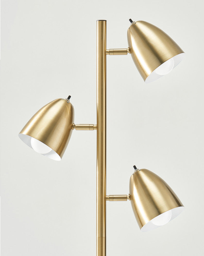 Brightech Jacob, LED Floor Lamp, Modern Adjustable 3 Light Tree, Brass