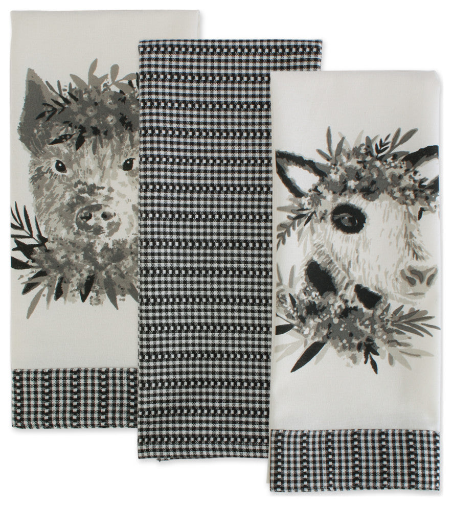 Barn Animals Embellished Dishtowel Set of 3