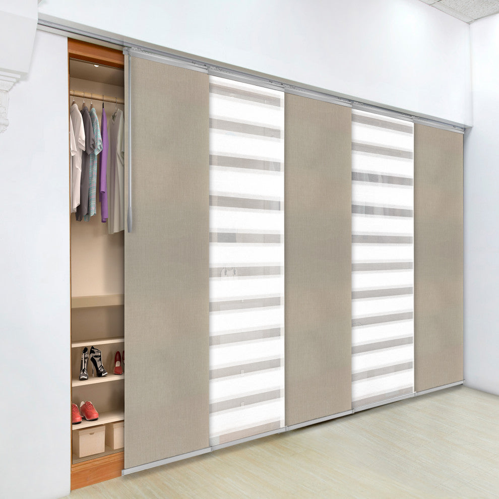 Blanched White-Alabaster 5-Panel Track Extendable Vertical Blinds 94"Hx58-110"W