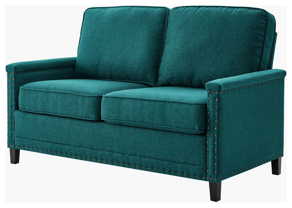 Loveseat Sofa, Fabric, Teal Blue, Modern, Living Lounge Hotel Lobby Hospitality