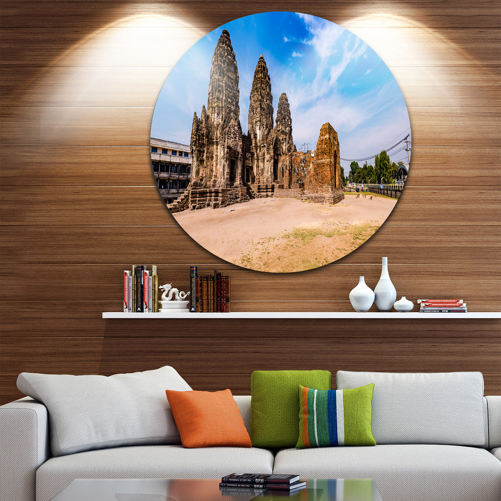 Ancient Temple In Thailand Panorama, Seascape Disc Metal Artwork, 23"