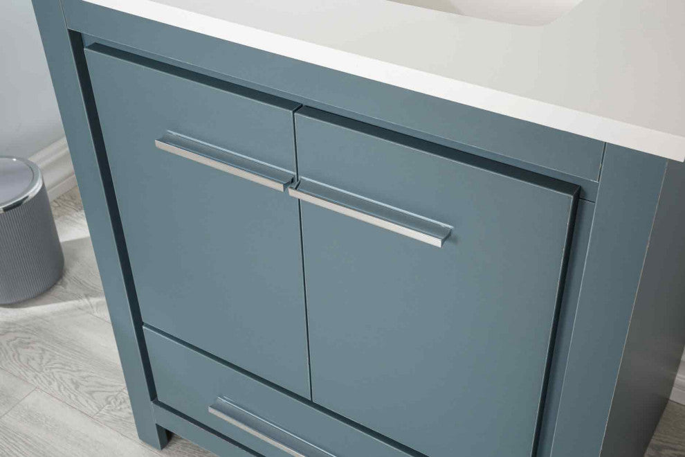 Mila Collection 30" Bathroom Vanity With Sink, Mirror, Countertop, Alasca Blue