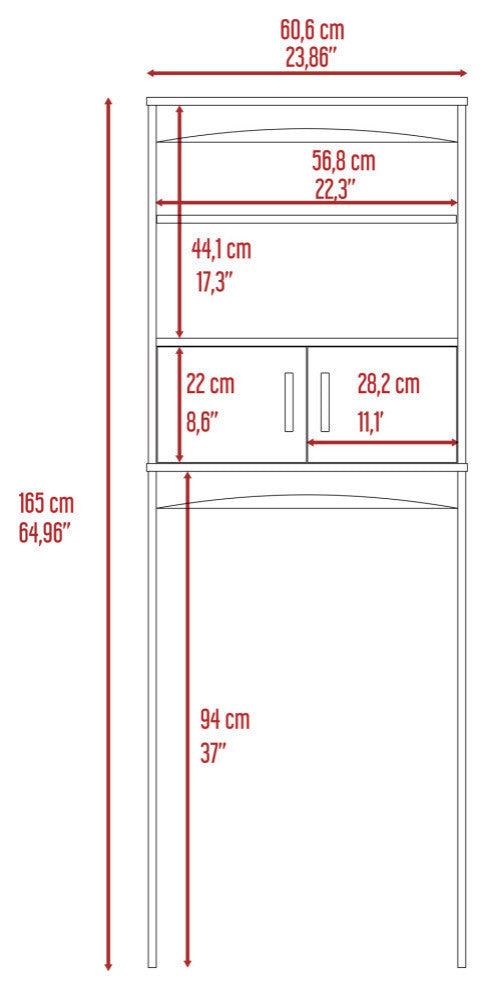 Hayward Over The Toilet Cabinet, with 1 Cabinet and 2 Shelves, White