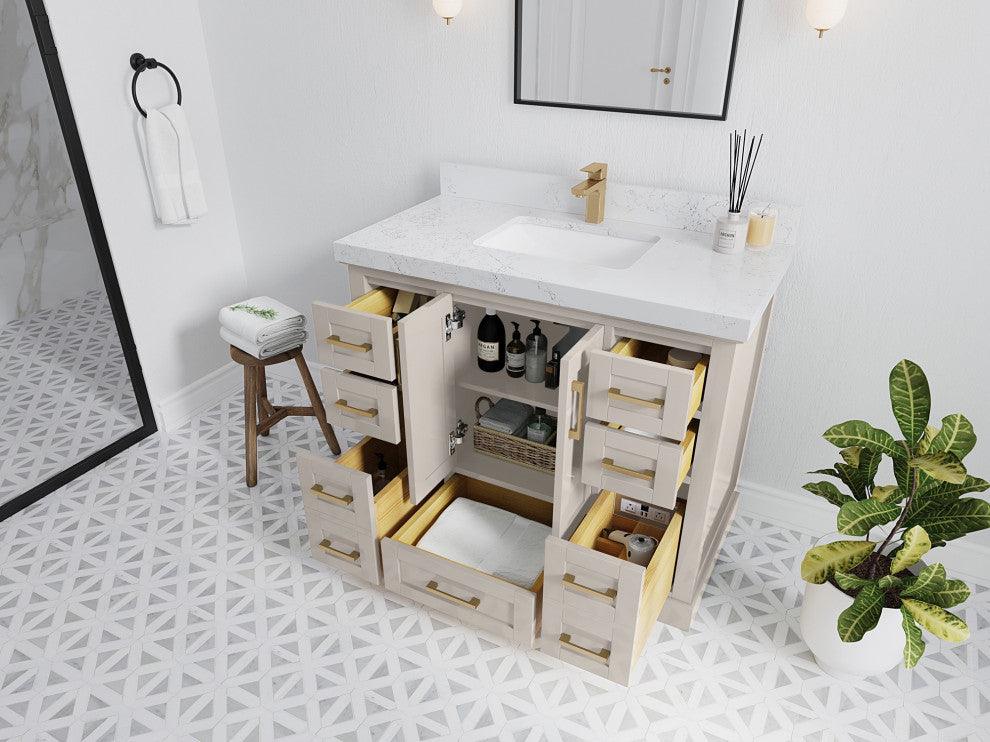 Boston 42" Single Sink Bath Vanity in Fine Grain 2" Calacatta Black