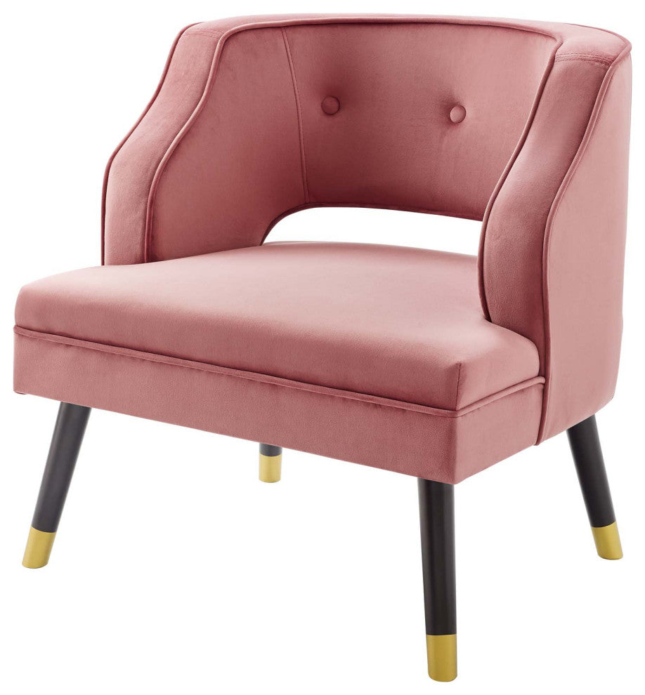 Modern Designer Lounge Accent Side Chair Armchair, Velvet Fabric, Pink
