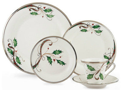 Lenox Holiday Nouveau Platinum White Christmas China for 8