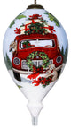 Puppy and Red Truck Christmas Wreath Hand Painted Mouth Blown Glass Ornament